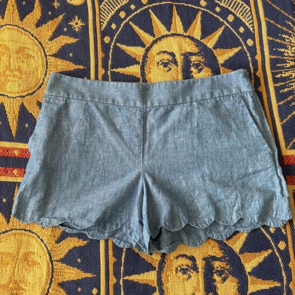 Ann Taylor LOFT The Riviera Short Linen Blend Scalloped Hem Pockets Blue Size 10 - Picture 2 of 10